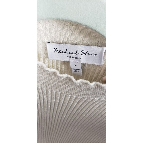 Michael Stars Tank Top M Mock Neck Beige Tan Ribbed Metallic Party Holiday - Picture 5 of 5